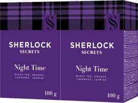 Акція на Упаковка чорного листового чаю Sherlock Secrets Night Time з цедрою апельсина, квітами лаванди та жасмину 100 г х 2 шт від Rozetka