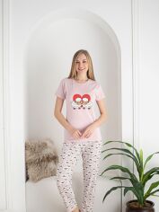 Акция на Піжама (штани+футболка) жіноча NOVITI PD004-W-01 L Рожева от Rozetka