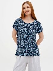 Акція на Піжамна футболка жіноча великих розмірів з віскози Трикомір 70430187 54 Синя від Rozetka