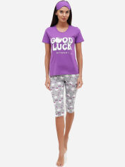 Акція на Піжама (футболка + бриджі) жіноча великих розмірів бавовняна LUCCI 120131011 Фіолетова/Сіра від Rozetka