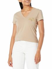 Акція на Футболка бавовняна жіноча Armani Exchange 906647827 XL Бежева від Rozetka