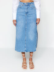 Акція на Спідниця джинсова міді літня жіноча Trendyol TWOSS23ET00109 38 Світло-блакитна від Rozetka