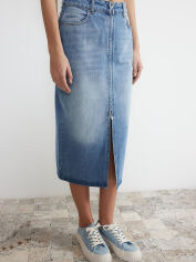 Акція на Спідниця джинсова міді літня пряма жіноча Trendyol TWOSS24ET00035 38 Блакитна від Rozetka