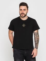 Акція на Футболка бавовняна довга чоловіча NARODNYY BUTIK Герб 180-133 52 Чорна від Rozetka