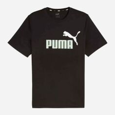 Акція на Футболка бавовняна довга чоловіча Puma ESS+ 2 Col Logo Tee 58675997 L Black-Fresh Mint від Rozetka