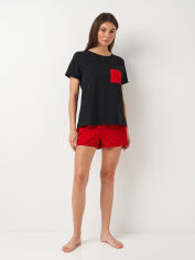 Акція на Піжама (футболка + шорти) жіноча бавовняна ROZA 240224 M Чорна від Rozetka