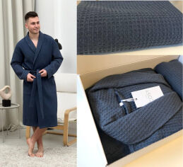 Акція на Подарочный набор для мужчин Сапфир 920Cb511 халат с полотенцем Cosy синий S від Podushka