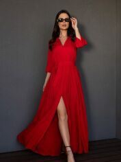 Акція на Сукня-сорочка довга літня жіноча ISSA PLUS 14686 L Червона від Rozetka