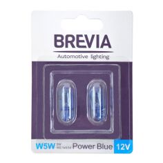 Акція на Лампа Brevia накаливания W5W 12V 5W W2.1x9.5d Power Blue B2 2шт (12328B2) від MOYO