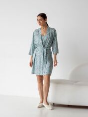 Акція на Халат жіночий великого розміру BARWA garments 0099 XL Бірюза в дрібну квіточку від Rozetka