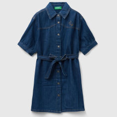 Акція на Підліткове літнє плаття для дівчинки United Colors of Benetton 4AD6CV025.G-901 160 см 11-12 років Темно-синє від Rozetka