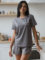 Акція на Піжама (футболка + шорти) жіноча великих розмірів бавовняна Roksana SWEET LOVE 1559 XL Сіра від Rozetka
