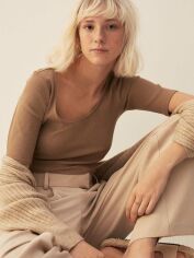 Акція на Футболка коротка жіноча H&M XAZ427971OICE L Бежева від Rozetka
