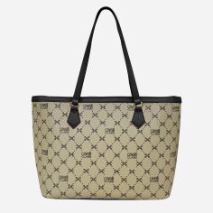 Акція на Сумка шоппер жіноча зі штучної шкіри Cavalli Class Paola CCHB01052200 Бежевий/Чорний від Rozetka