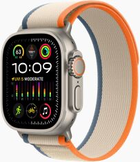 Акція на Apple Watch Ultra 2 Gps + Cellular 49mm Titanium Case with Orange/Beige Trail Loop - S/M (MRF13) від Y.UA