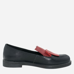 Акція на Жіночі лофери зі шкіри Classic Style R2002 37 23.5 см Чорний/Червоний від Rozetka