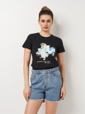 Акція на Футболка бавовняна жіноча Polo Ralph Lauren 11350.1 L Чорна з принтом від Rozetka