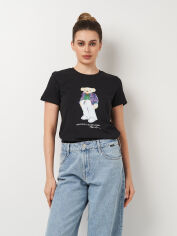 Акція на Футболка бавовняна жіноча Polo Ralph Lauren 11351.1 XL Чорна з принтом від Rozetka