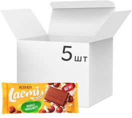 Акція на Упаковка шоколаду Roshen Lacmi молочного з цілими лісовими горіхами ВКФ 90 г х 5 шт від Rozetka