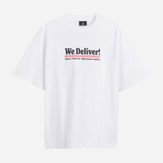 Акція на Футболка бавовняна довга чоловіча H&M 1034065_піца_02 XS Біла від Rozetka