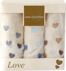 Акція на Набір 3 махрових рушників у коробці IzziHome для рук 30х50 см LOVE Сірий+Бежевий+Блакитний 370 г/м2 від Rozetka