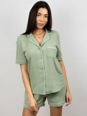 Акція на Піжама (сорочка + шорти) жіноча Leinle Muslin 1524 L Світло-зелена від Rozetka