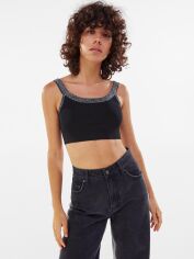 Акція на Топ жіночий Bershka XAZ303822EHAT S Чорний зі сріблястим від Rozetka