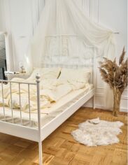 Акція на Комплект постільної білизни Drimota King Size 220x240 см Creamy Сатин страйп від Rozetka