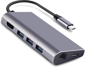 Акция на USB-хаб Dynamode USB3.1 Type-C to HDMI + 3хUSB3.0 + Gigabit LAN + USB Type-C Charging + SD/MicroSD до 4K HD 3840x2160 (Dock-USB-TypeC-HDMI-USB3.0-RJ45) от Rozetka