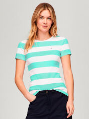 Акція на Футболка бавовняна жіноча Tommy Hilfiger 76J4975-C0U XS Біло-зелена від Rozetka