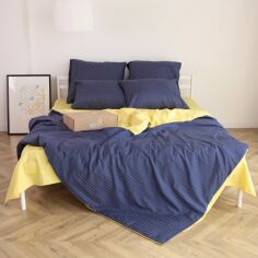 Акція на Комплект постільної білизни Lelit Сімейний 150х215 см x 2 шт Жовто-синій Страйп сатин SS-3036/2 від Rozetka