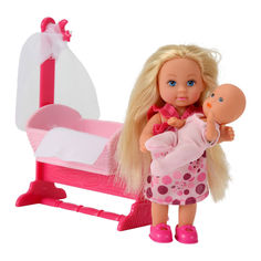 Акция на Набор Steffi & Evi love Эви с малышом в светло-розовой кроватке (5736242-2) от Будинок іграшок