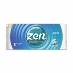 Акція на Туалетний папір Zen Premium Care, 3-шаровий, 145 відривів, 8 рулонів від Eva