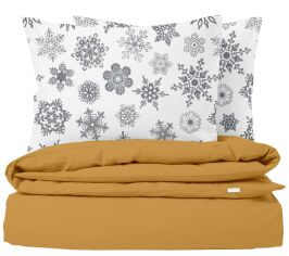 Акція на Комплект постільної білизни Cosas 1.5-спальний 160х220 Ranfors Mustard Snowflakes Grey від Rozetka