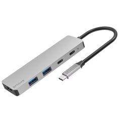 Акція на Proove Adapter Iron Link USB-C to 2xUSB-C+2xUSB3.0+HDMI Silver (HBIL00222024) від Stylus