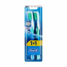 Акція на Набір зубних щіток Oral-B 1+1 3D White Відбілювання, салатова та блакитна, середньої жорсткості, 2 шт від Eva