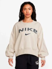 Акція на Світшот оверсайз утеплений жіночий Nike W Nsw Phnx Flc Oos Logo Crew FV7674-104 M Бежевий від Rozetka