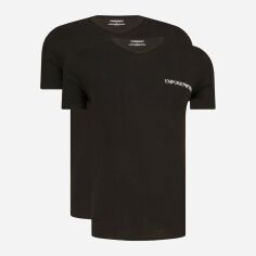 Акція на Набір футболок бавовняних довгих чоловічих Emporio Armani 368043814 XL 2 шт Чорний з принтом від Rozetka