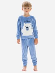 Акція на Дитяча тепла велюрова піжама для хлопчика Minoti 19pj1 41536JNR 116-122 см Блакитна від Rozetka