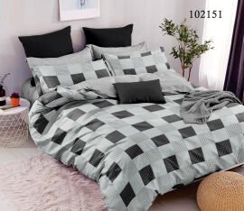 Акція на Постельное белье Абстракция квадратики grey 102151 бязь-люкс Selena Двуспальный евро комплект від Podushka