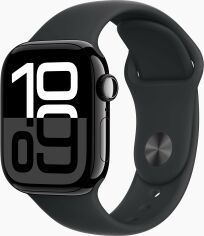 Акція на Apple Watch Series 10 42mm Gps Jet Black Aluminum Case with Black Sport Band - S/M (MWWE3QH/A) від Stylus