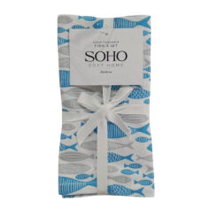 Акція на Набор полотенец кухонных вафельных Fish Soho 40х40 см - 4 шт від Podushka