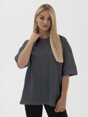 Акція на Футболка бавовняна оверсайз довга жіноча Ray Oversize Unisex U0104W 2XL/3XL Dark Grey від Rozetka