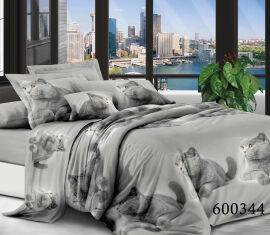 Акція на Постельное белье Котики Grey 600344 поликоттон Selena Двуспальный комплект від Podushka