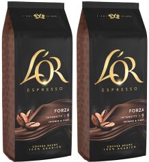 Акція на Набір кави в зернах L'OR Espresso Forza 1 кг x 2 шт від Rozetka