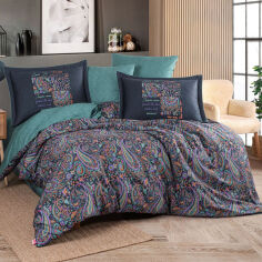 Акція на Постельное белье Clementina Premium Sateen Hobby зеленый-черный Двуспальный евро комплект від Podushka