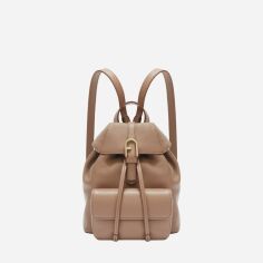 Акція на Рюкзак жіночий з натуральної шкіри Furla Flow Mini Backpack WB01291BX20451257S Темно-бежевий від Rozetka