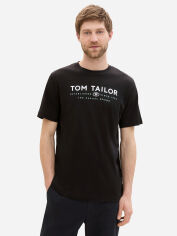 Акція на Футболка бавовняна довга чоловіча Tom Tailor 1043276-29999 M Чорна з принтом від Rozetka