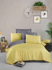 Акція на Постельное белье Plain Yellow Grey сатин Victoria Двуспальный евро комплект від Podushka