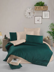 Акція на Постельное белье Plain Green Cream сатин Victoria Двуспальный евро комплект від Podushka